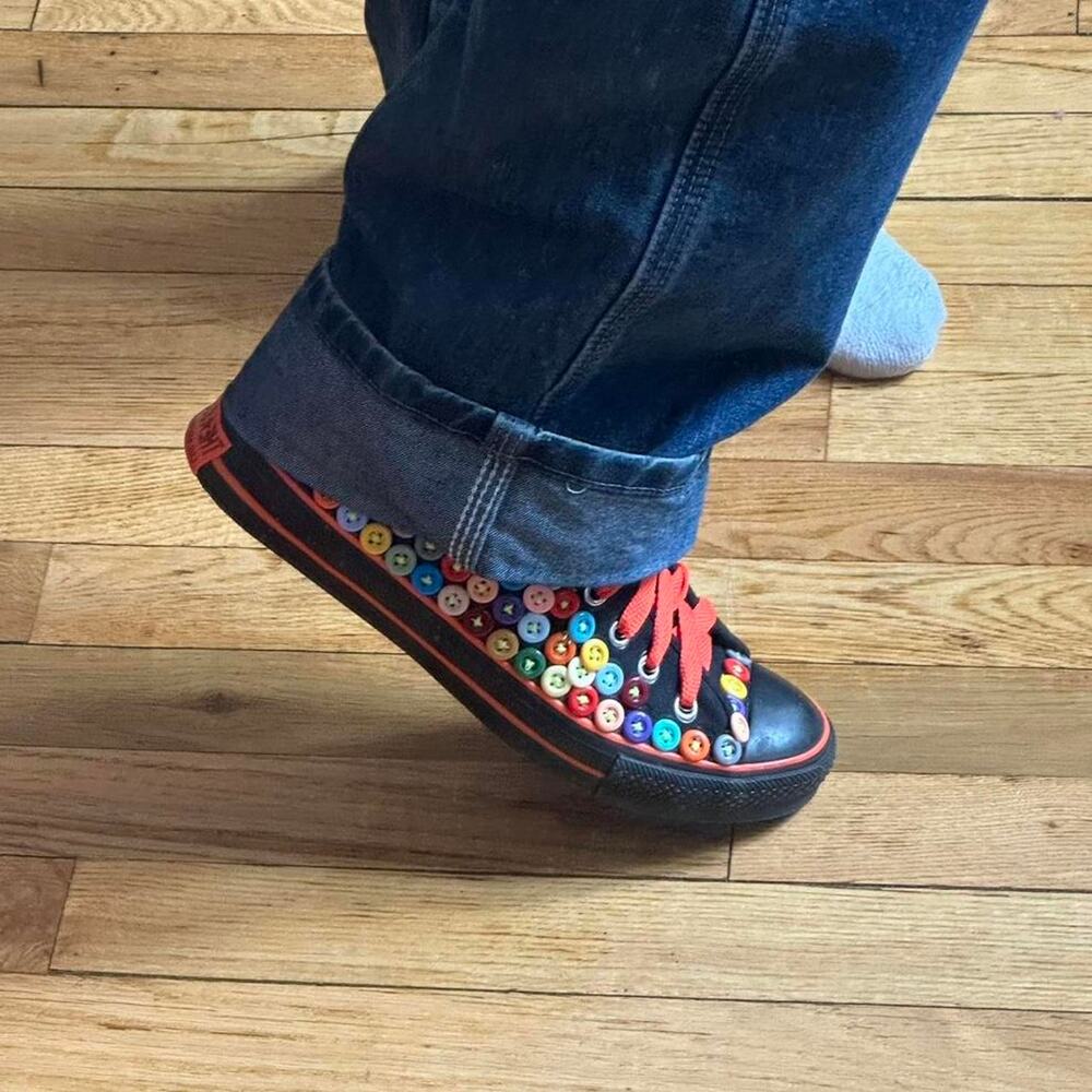 Black Button Hand Sewn Chuck Taylor Style Hi Top Shoes - Picture 8 of 8